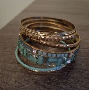 7 pc. Blue & Gold Bangle Set